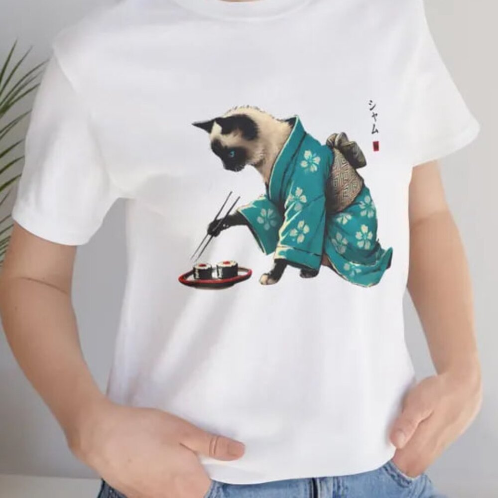 Sushi Cat T-Shirt, Cat Tee, Funny Sushi Lover Shirt, Unique Cat Shirt